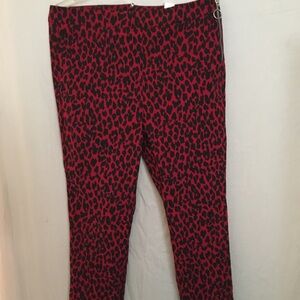 Zara Red and Black Leopard Print Straight Leg Pants Size 14.